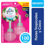 REPUESTO AROMATIZANTE DE AMBIENTES GLADE x21ML x2U ACEITES NATURALES FLORES TROPICALES Y COCO