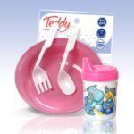 JUEGO TEDDY VASO, PLATO Y CUEBIERTOS